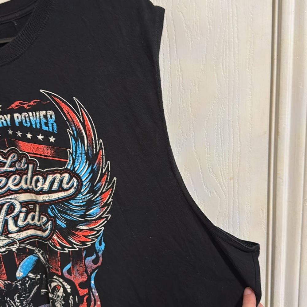 NWOT Let Freedom Ride Mens‎ 3XL (54-56) Black Motorcycle Muscle Sleeveless Biker - Picture 4 of 7